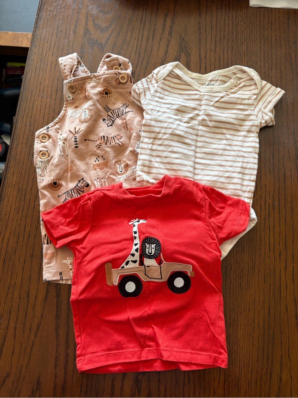 Unbranded Kids Matching Set with Red Safari Tee and Neutral Overalls